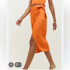 NWT Reformation linen wrap florence skirt SZ XS orange